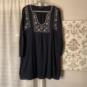 Abercrombie Navy Embroidered Tunic Dress